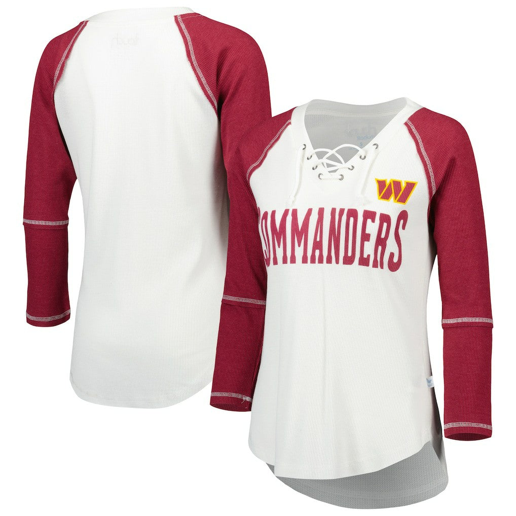Touch Women's Rebel Raglan Tri-Blend 3/4-Sleeve Lace-Up V-Neck T-Shirt - Washington Commanders