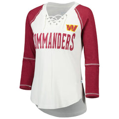 Touch Women's Rebel Raglan Tri-Blend 3/4-Sleeve Lace-Up V-Neck T-Shirt - Washington Commanders