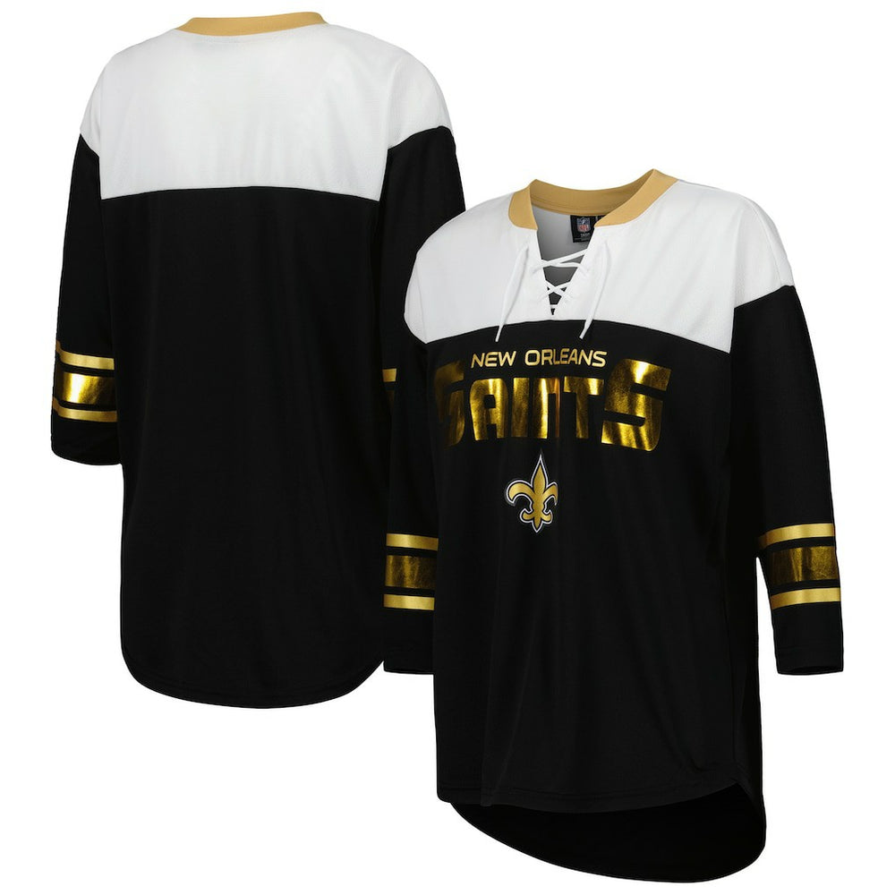 G-III 4Her by Carl Banks Women's Double Team 3/4-Sleeve Lace-Up T-Shirt - New Orleans Saints