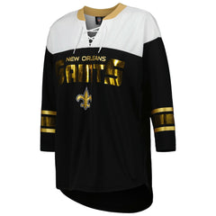 G-III 4Her by Carl Banks Women's Double Team 3/4-Sleeve Lace-Up T-Shirt - New Orleans Saints