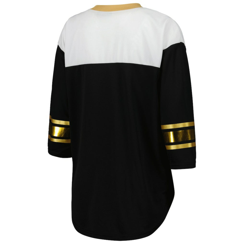 G-III 4Her by Carl Banks Women's Double Team 3/4-Sleeve Lace-Up T-Shirt - New Orleans Saints