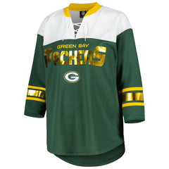 G-III 4Her by Carl Banks Women's Double Team 3/4-Sleeve Lace-Up T-Shirt - Green Bay Packers