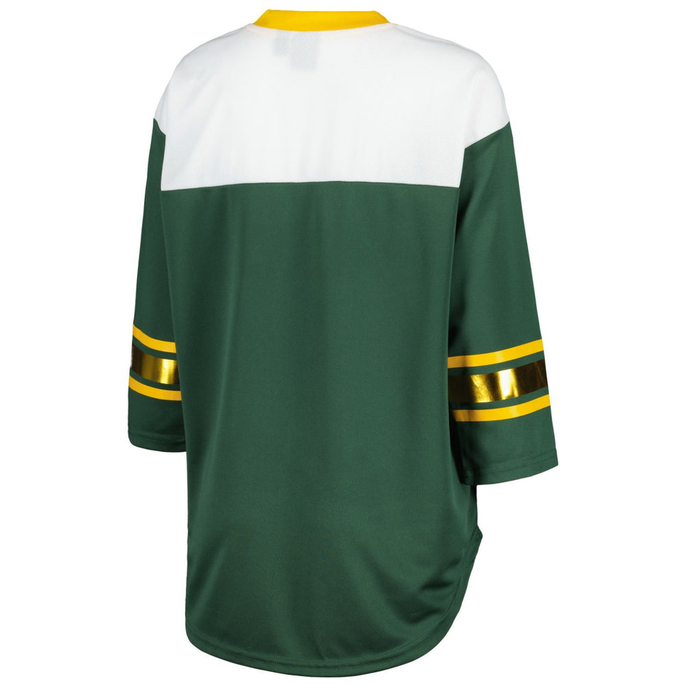 G-III 4Her by Carl Banks Women's Double Team 3/4-Sleeve Lace-Up T-Shirt - Green Bay Packers