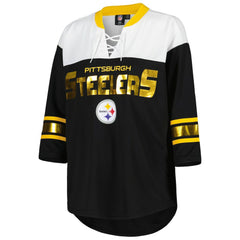 G-III 4Her by Carl Banks Women's Double Team 3/4-Sleeve Lace-Up T-Shirt - Pittsburgh Steelers