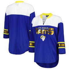 G-III 4Her by Carl Banks Women's Double Team 3/4-Sleeve Lace-Up T-Shirt - Los Angeles Rams