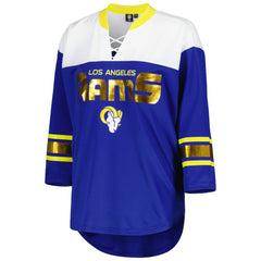 G-III 4Her by Carl Banks Women's Double Team 3/4-Sleeve Lace-Up T-Shirt - Los Angeles Rams