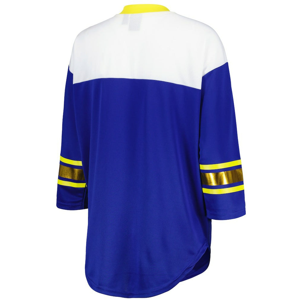 G-III 4Her by Carl Banks Women's Double Team 3/4-Sleeve Lace-Up T-Shirt - Los Angeles Rams