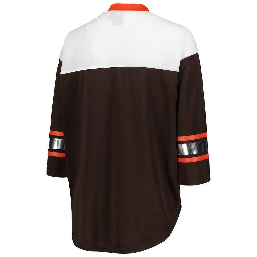 G-III 4Her by Carl Banks Women's Double Team 3/4-Sleeve Lace-Up T-Shirt - Cleveland Browns