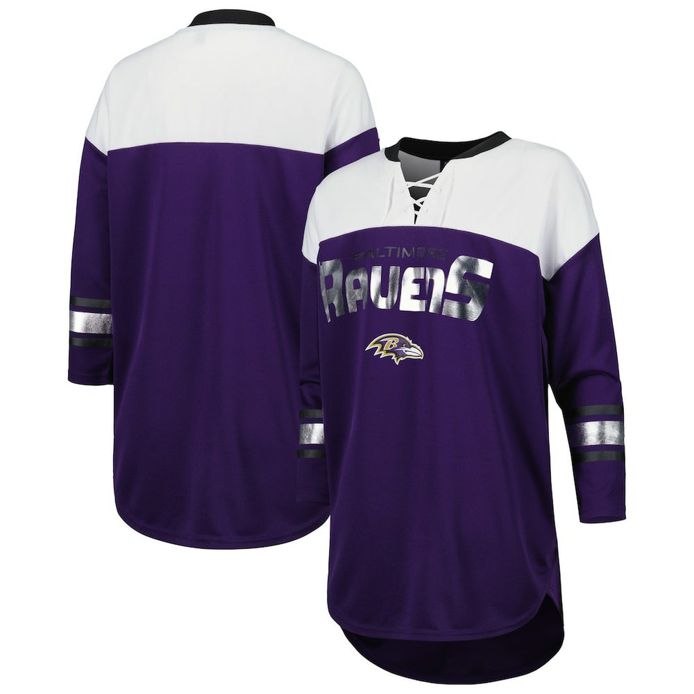 G-III 4Her by Carl Banks Women's Double Team 3/4-Sleeve Lace-Up T-Shirt - Baltimore Ravens