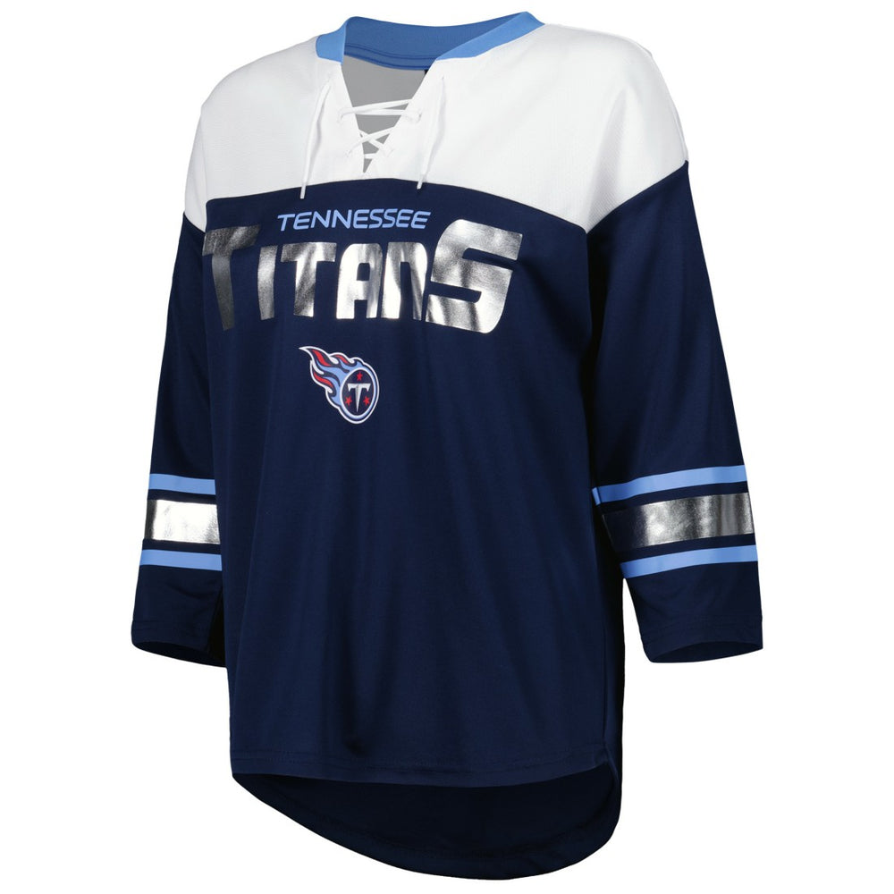 G-III 4Her by Carl Banks Women's Double Team 3/4-Sleeve Lace-Up T-Shirt - Tennessee Titans