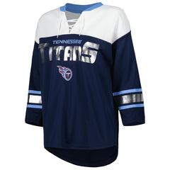 G-III 4Her by Carl Banks Women's Double Team 3/4-Sleeve Lace-Up T-Shirt - Tennessee Titans