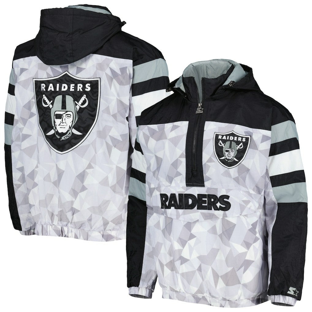 Starter Thursday Night Gridiron Raglan Half-Zip Hooded Jacket - Las Vegas Raiders
