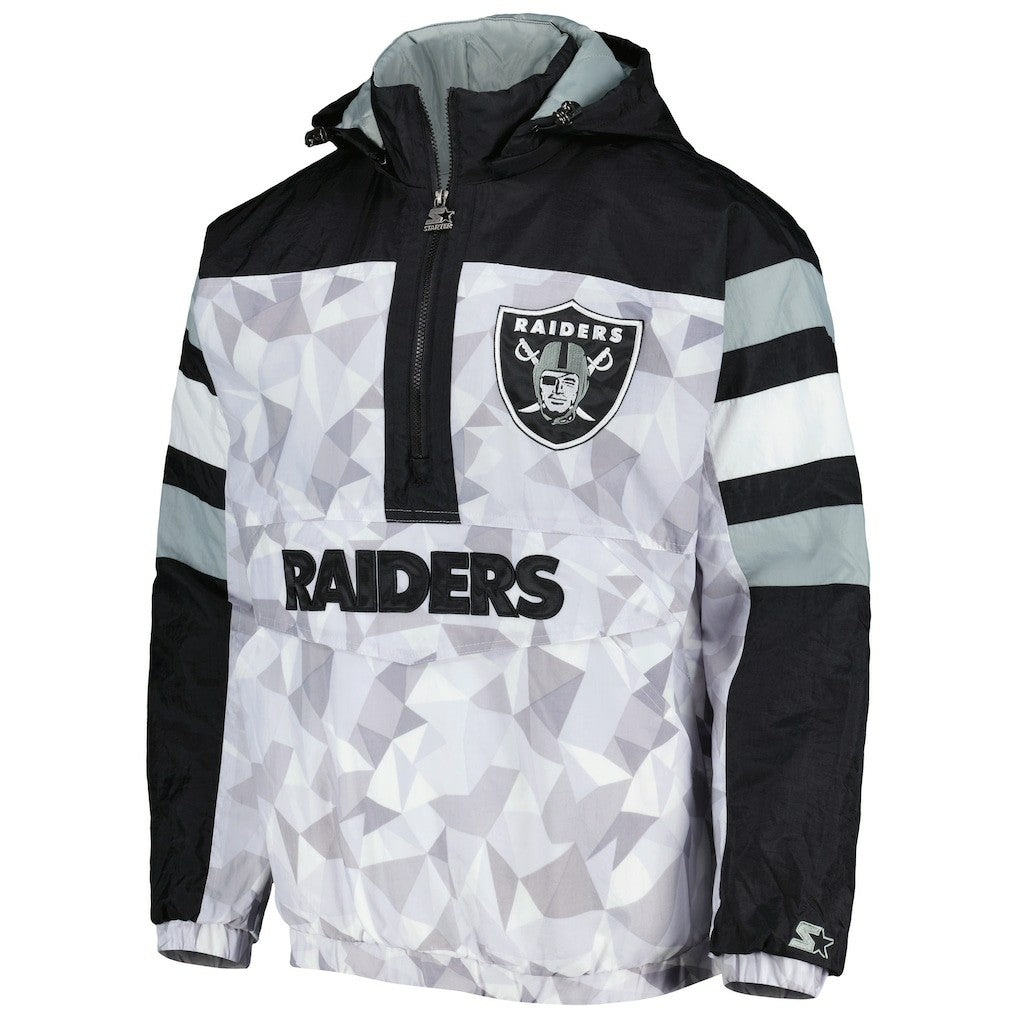 Starter Thursday Night Gridiron Raglan Half-Zip Hooded Jacket - Las Vegas Raiders