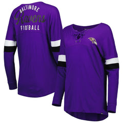 Women's Athletic Varsity Lace-Up Lightweight Long Sleeve T-Shirt - Baltimore Ravens
