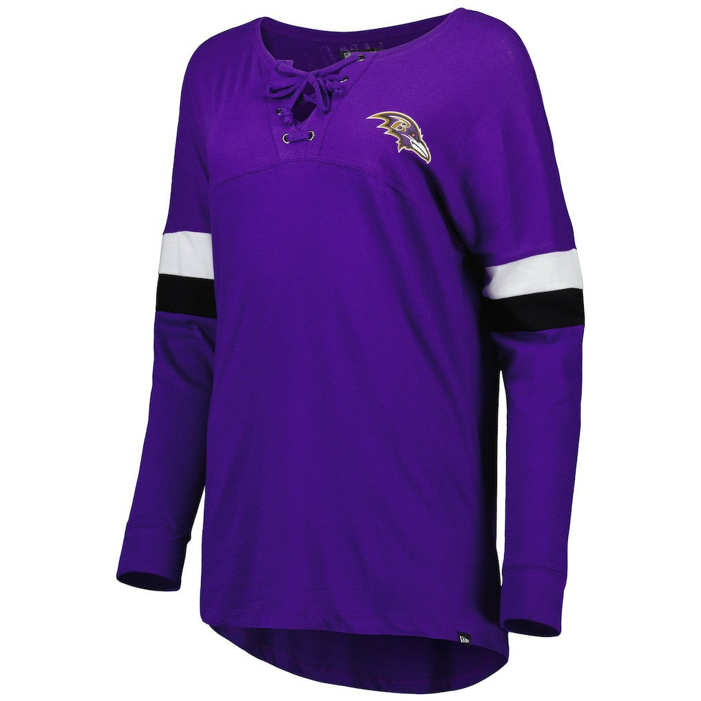Women's Athletic Varsity Lace-Up Lightweight Long Sleeve T-Shirt - Baltimore Ravens