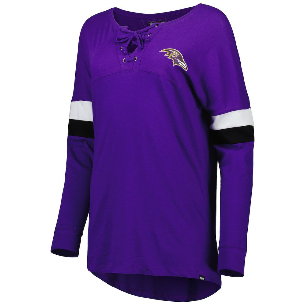 Women's Athletic Varsity Lace-Up Lightweight Long Sleeve T-Shirt - Baltimore Ravens