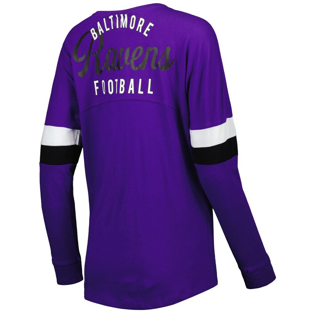 Women's Athletic Varsity Lace-Up Lightweight Long Sleeve T-Shirt - Baltimore Ravens