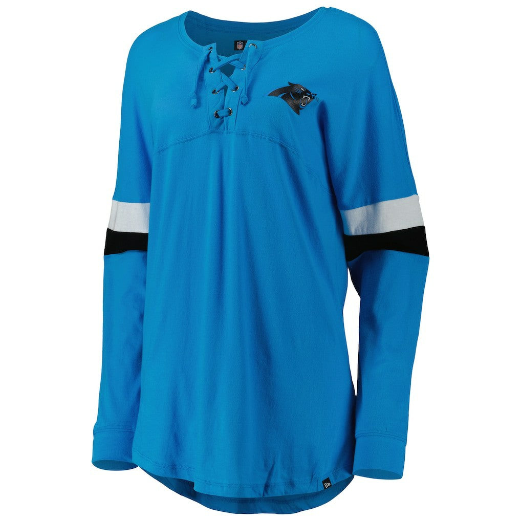Women's Athletic Varsity Lace-Up Lightweight Long Sleeve T-Shirt - Carolina Panthers