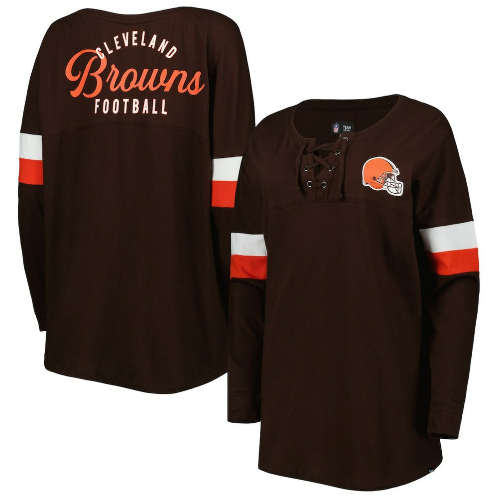 Women's Athletic Varsity Lace-Up Lightweight Long Sleeve T-Shirt - Cleveland Browns