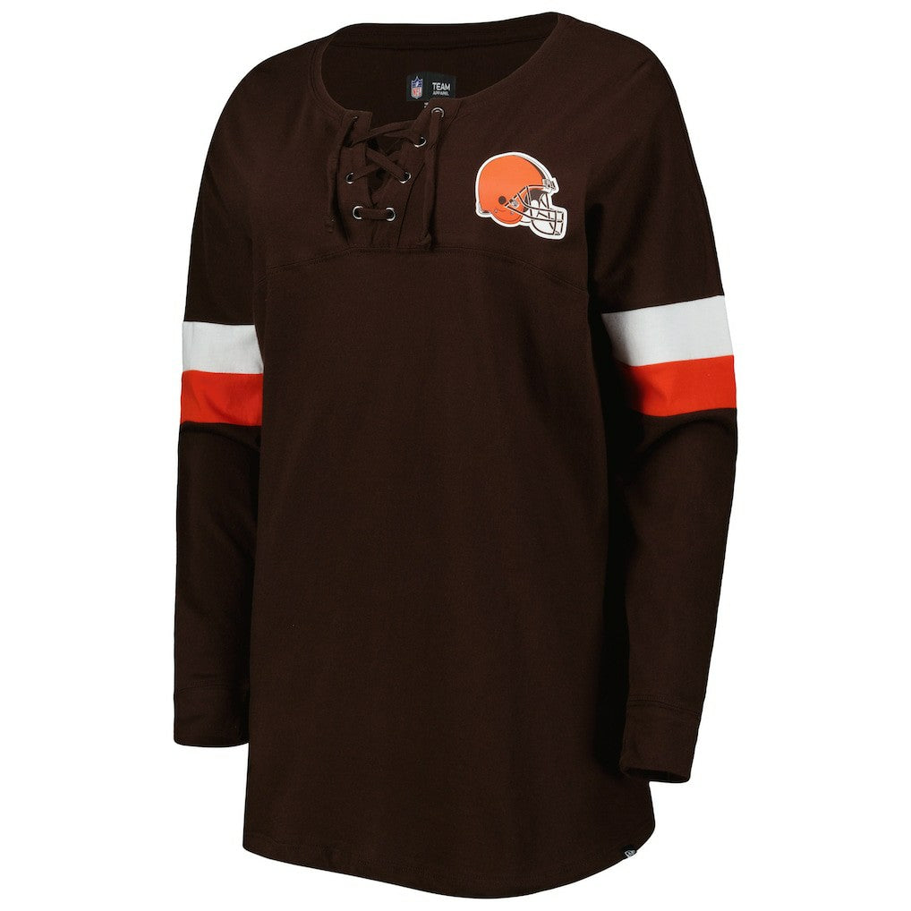 Women's Athletic Varsity Lace-Up Lightweight Long Sleeve T-Shirt - Cleveland Browns