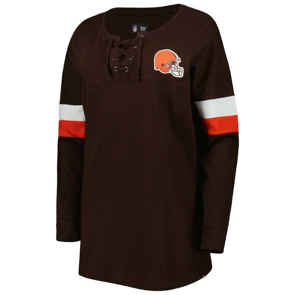 Women's Athletic Varsity Lace-Up Lightweight Long Sleeve T-Shirt - Cleveland Browns