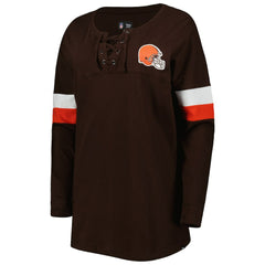 Women's Athletic Varsity Lace-Up Lightweight Long Sleeve T-Shirt - Cleveland Browns