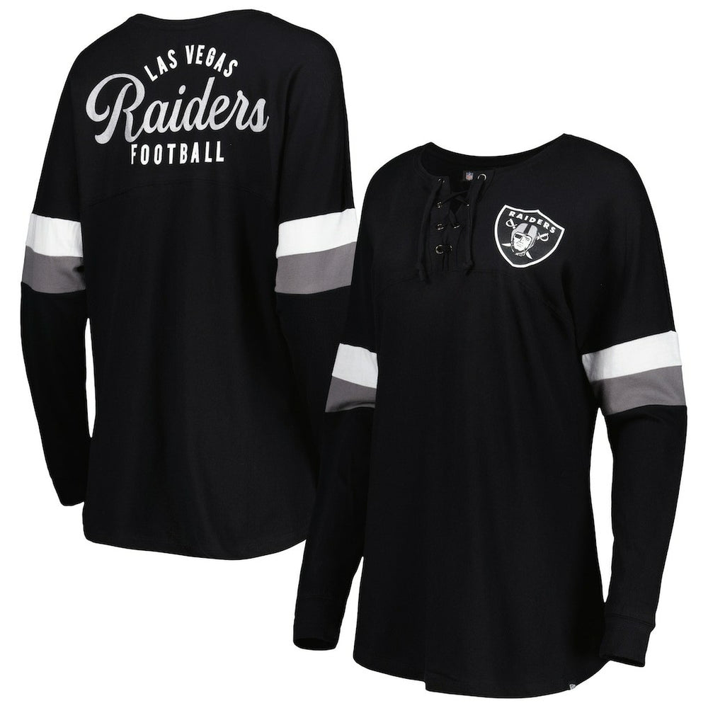 Women's Athletic Varsity Lace-Up Lightweight Long Sleeve T-Shirt - Las Vegas Raiders