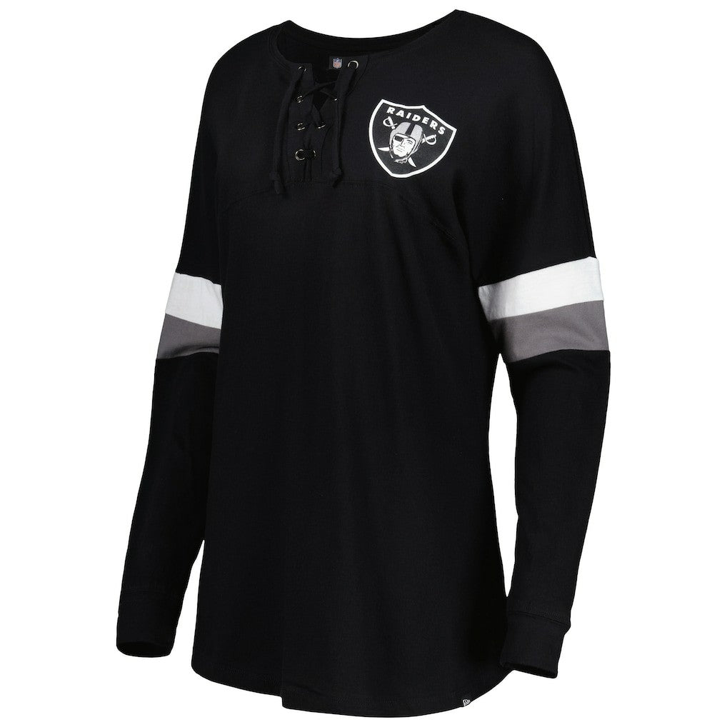 Women's Athletic Varsity Lace-Up Lightweight Long Sleeve T-Shirt - Las Vegas Raiders
