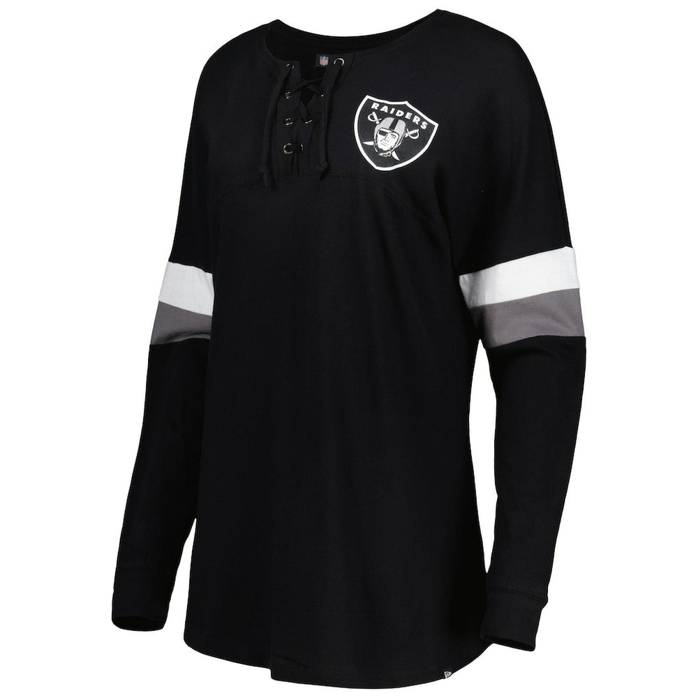 Women's Athletic Varsity Lace-Up Lightweight Long Sleeve T-Shirt - Las Vegas Raiders