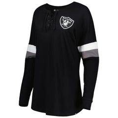 Women's Athletic Varsity Lace-Up Lightweight Long Sleeve T-Shirt - Las Vegas Raiders