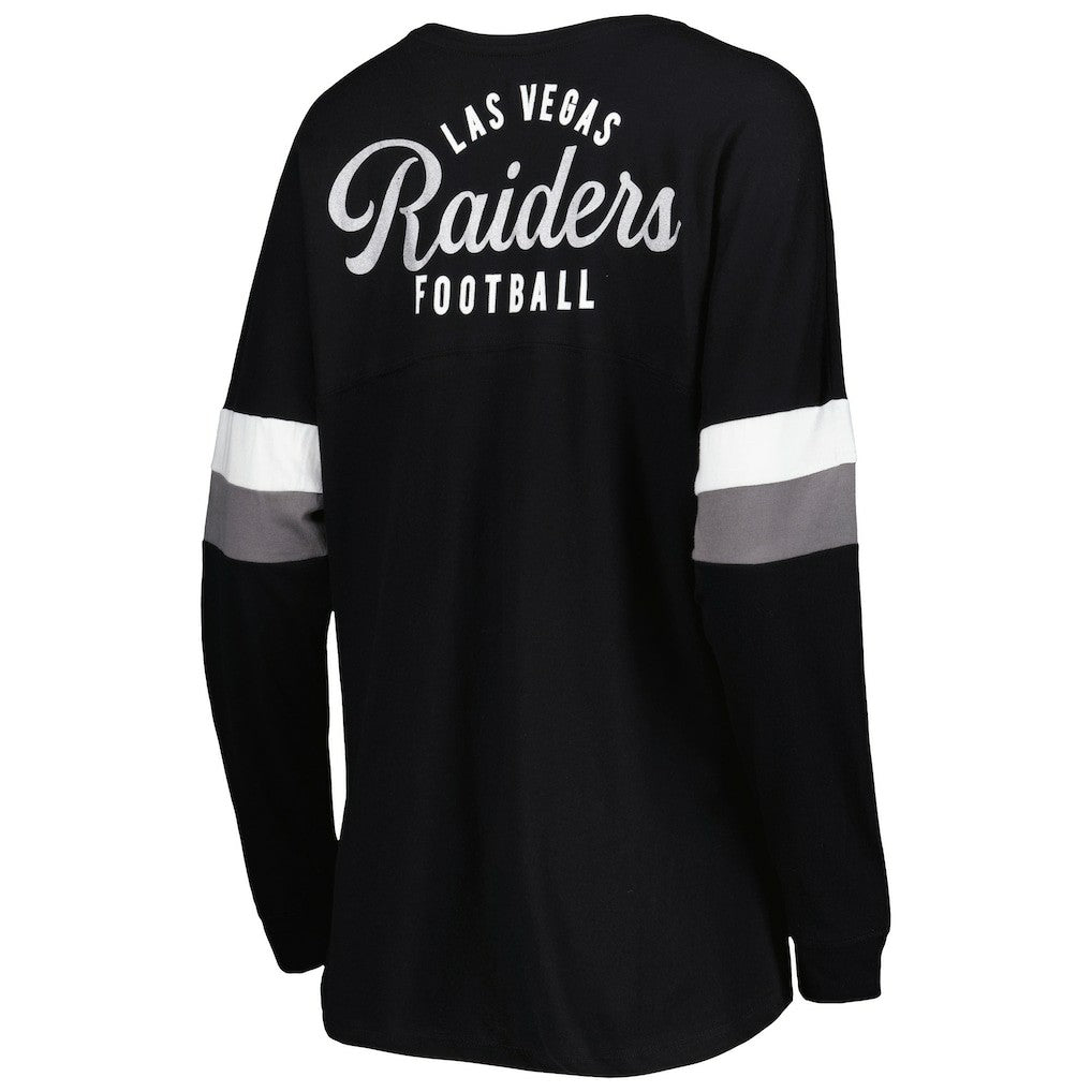Women's Athletic Varsity Lace-Up Lightweight Long Sleeve T-Shirt - Las Vegas Raiders