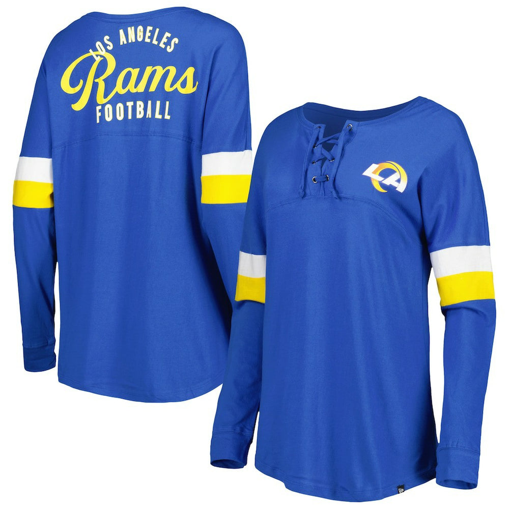 Women's Athletic Varsity Lace-Up Lightweight Long Sleeve T-Shirt - Los Angeles Rams