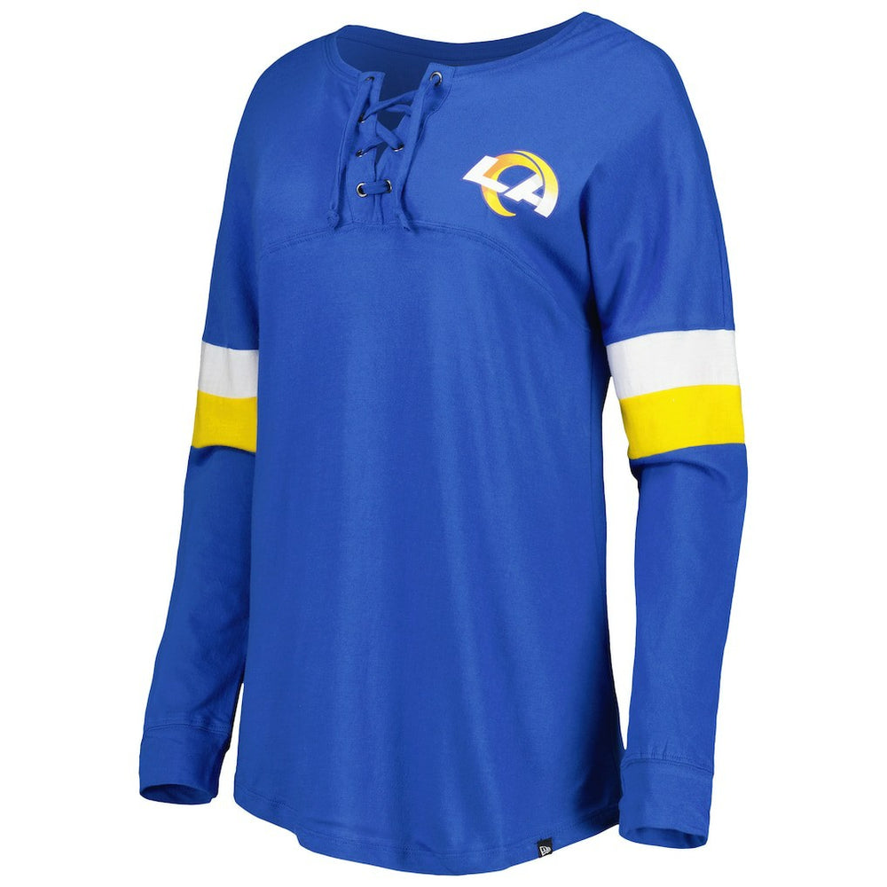 Women's Athletic Varsity Lace-Up Lightweight Long Sleeve T-Shirt - Los Angeles Rams