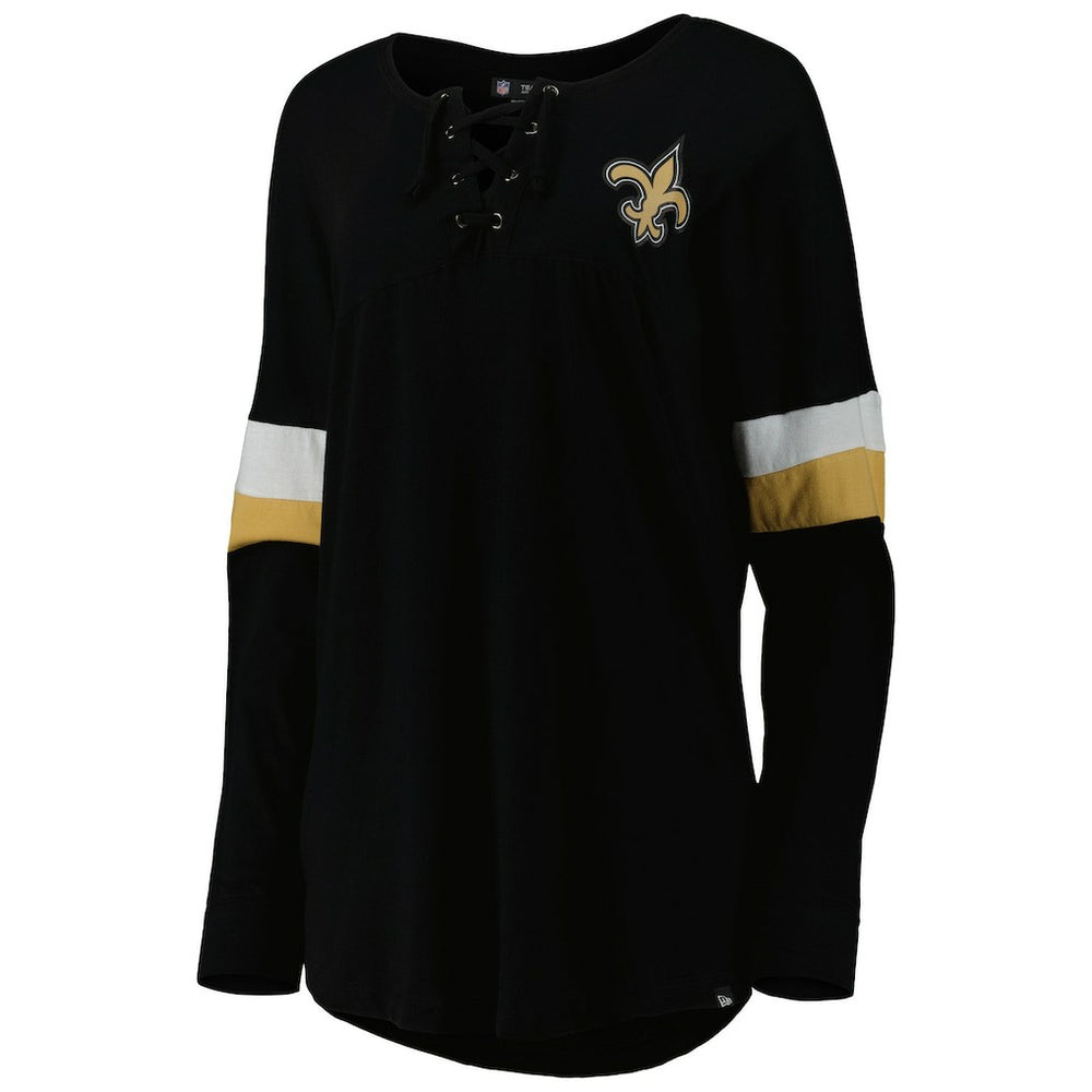 Women's Athletic Varsity Lace-Up Lightweight Long Sleeve T-Shirt - New Orleans Saints