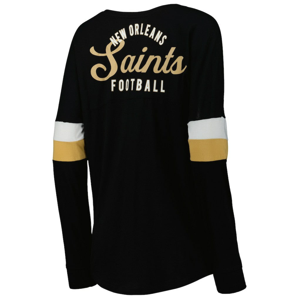 Women's Athletic Varsity Lace-Up Lightweight Long Sleeve T-Shirt - New Orleans Saints