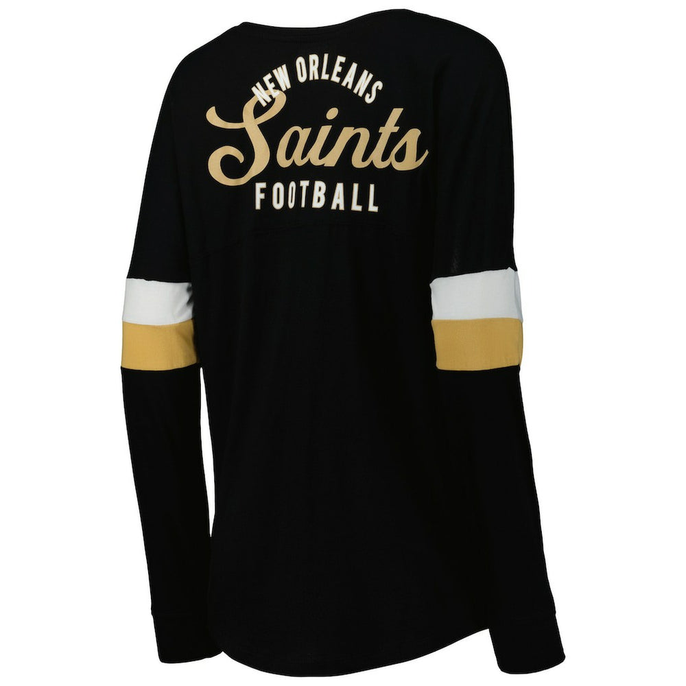 Women's Athletic Varsity Lace-Up Lightweight Long Sleeve T-Shirt - New Orleans Saints