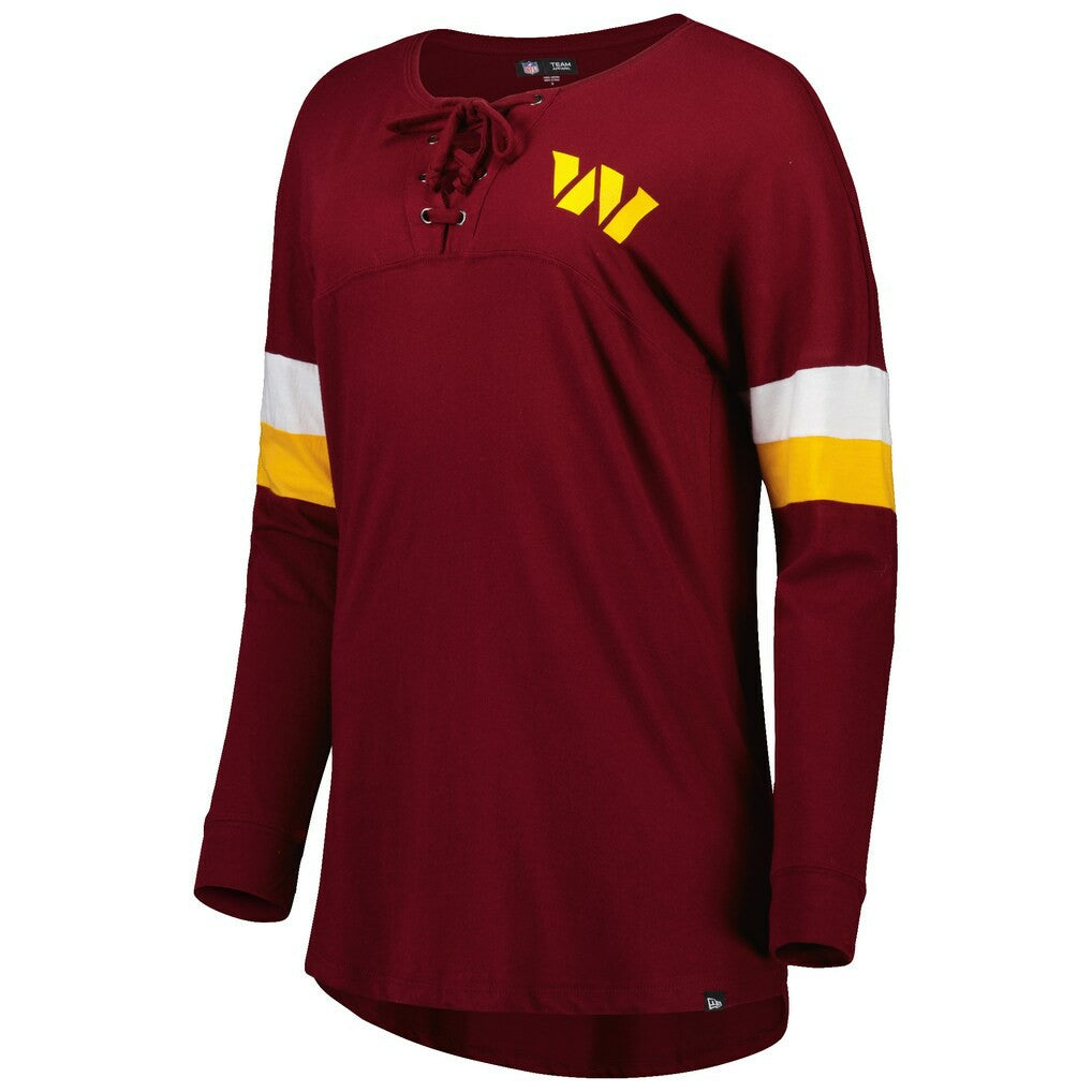 Women's Athletic Varsity Lace-Up Lightweight Long Sleeve T-Shirt - Washington Commanders