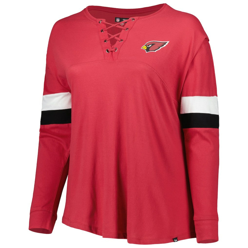 Women's Plus Size Athletic Varsity Lace-Up V-Neck Long Sleeve T-Shirt - Arizona Cardinals