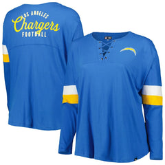 Women's Plus Size Athletic Varsity Lace-Up V-Neck Long Sleeve T-Shirt - Los Angeles Chargers
