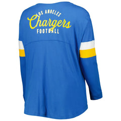 Women's Plus Size Athletic Varsity Lace-Up V-Neck Long Sleeve T-Shirt - Los Angeles Chargers