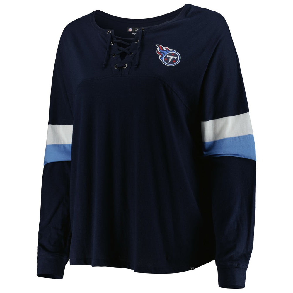 Women's Plus Size Athletic Varsity Lace-Up V-Neck Long Sleeve T-Shirt - Tennessee Titans