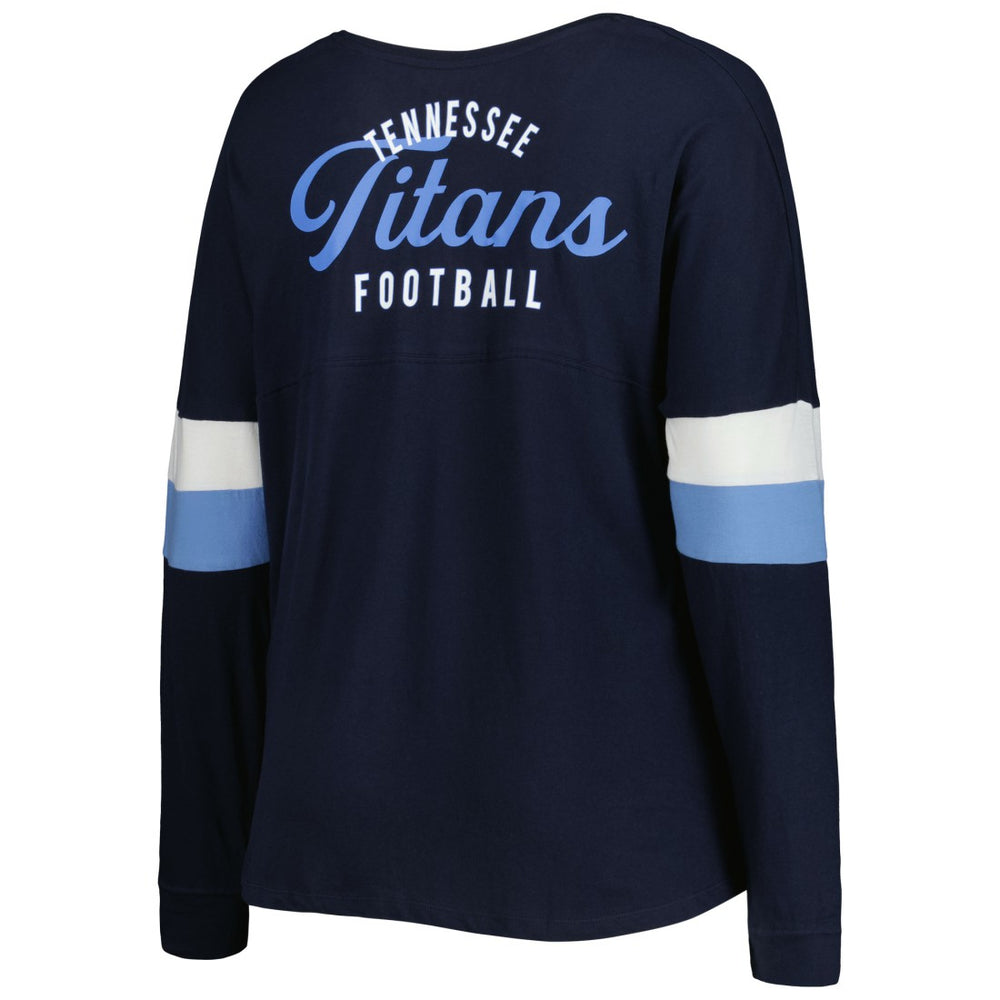 Women's Plus Size Athletic Varsity Lace-Up V-Neck Long Sleeve T-Shirt - Tennessee Titans