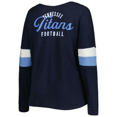 Women's Plus Size Athletic Varsity Lace-Up V-Neck Long Sleeve T-Shirt - Tennessee Titans
