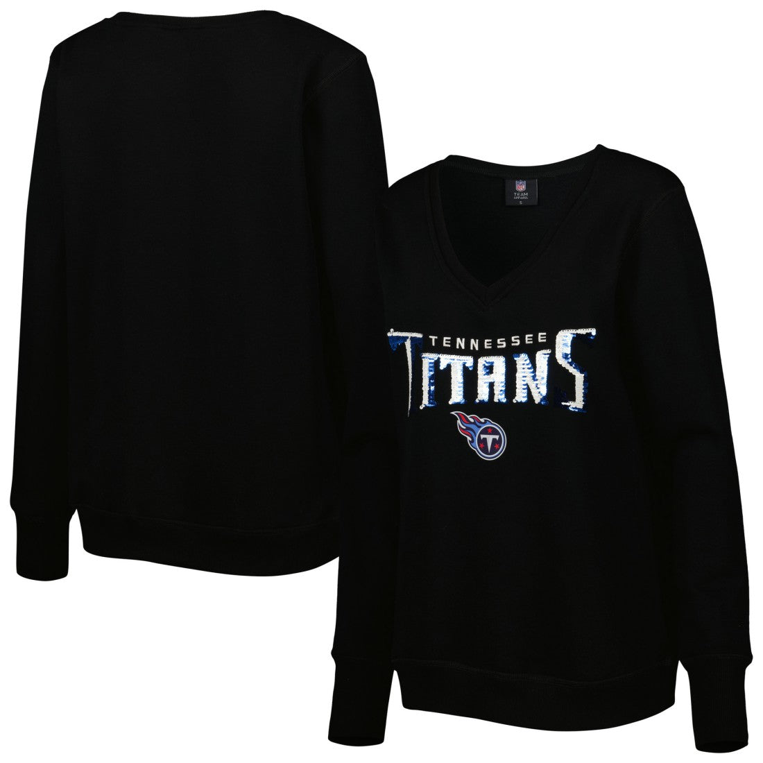 Cuce Women's Sequin Logo V-Neck Pullover Sweatshirt - Tennessee Titans