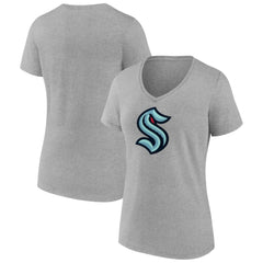 NHL Heathered Gray Seattle Kraken Fanatics Women's Primary Logo Team V-Neck T-Shirt