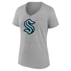 NHL Heathered Gray Seattle Kraken Fanatics Women's Primary Logo Team V-Neck T-Shirt