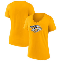 NHL Gold Nashville Predators Fanatics Women's Primary Logo Team V-Neck T-Shirt