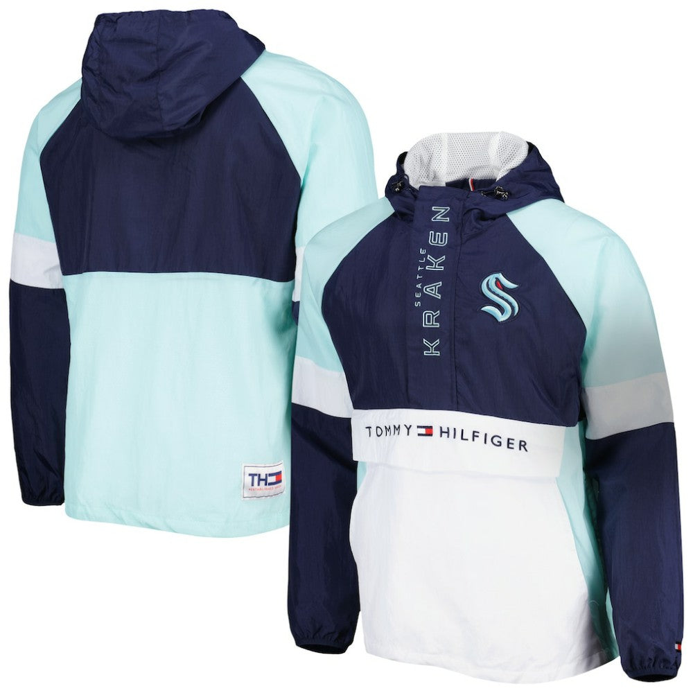 NHL Deep Sea Blue/White Seattle Kraken Tommy Hilfiger Raglan Half-Zip Jacket