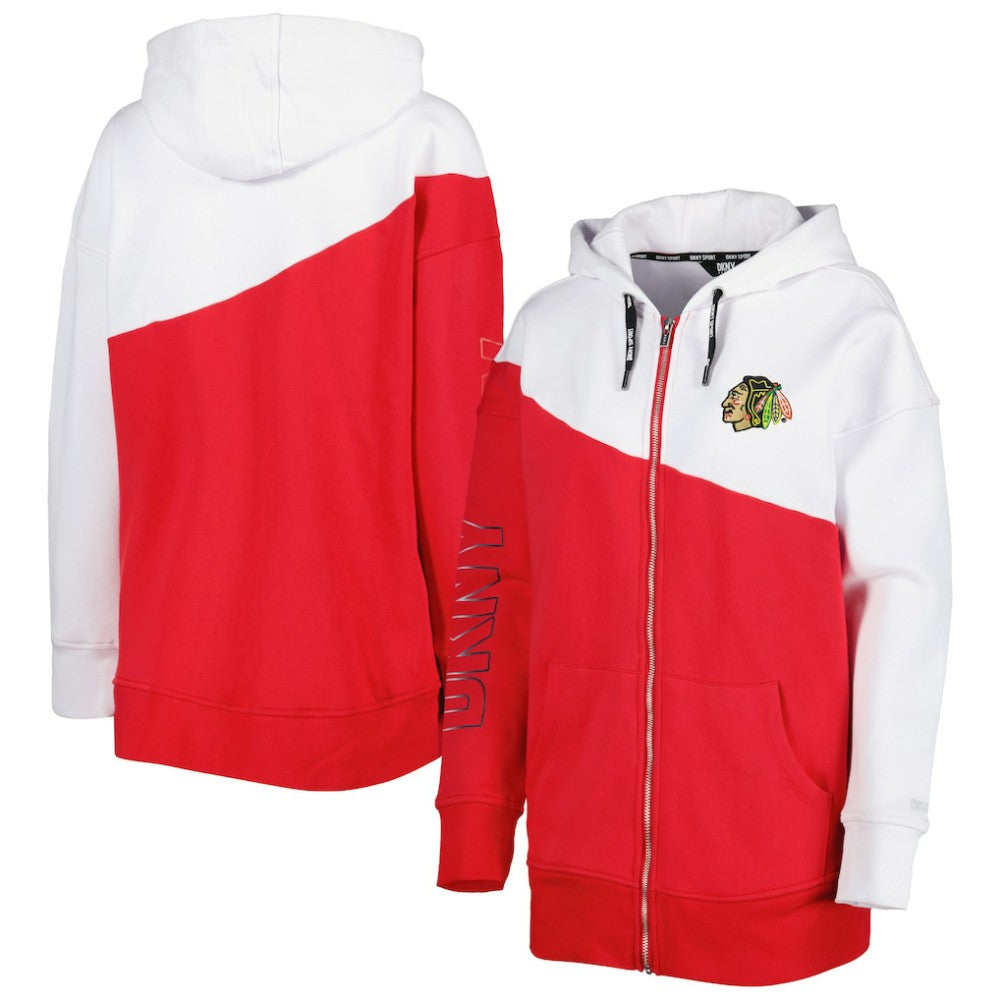 NHL Red/White Chicago Blackhawks DKNY Sport Women's Gina Full-Zip Hoodie