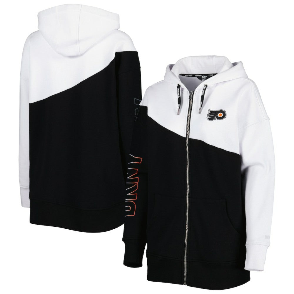 NHL Black/White Philadelphia Flyers DKNY Sport Women's Gina Full-Zip Hoodie
